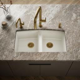 BrookfieldE 33'' undermount double-bowl kitchen sink - Biscuit - image 2