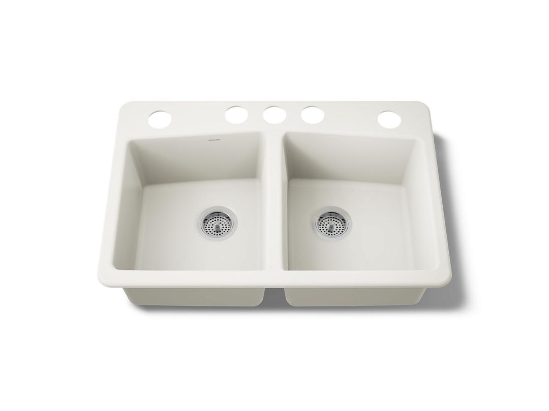 BrookfieldE 33'' undermount double-bowl kitchen sink - Biscuit by Kohler