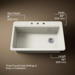 Kohler | Riverby | Drop In Kitchen Sink - Biscuit - image 3