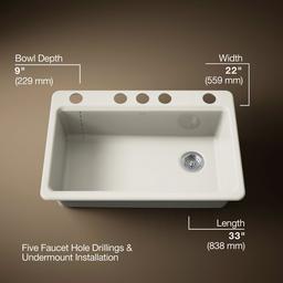 Kohler | Riverby | Undermount Kitchen Sink - Biscuit - image 3
