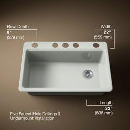 Kohler | Riverby | Undermount Kitchen Sink - Sea Salt - image 3