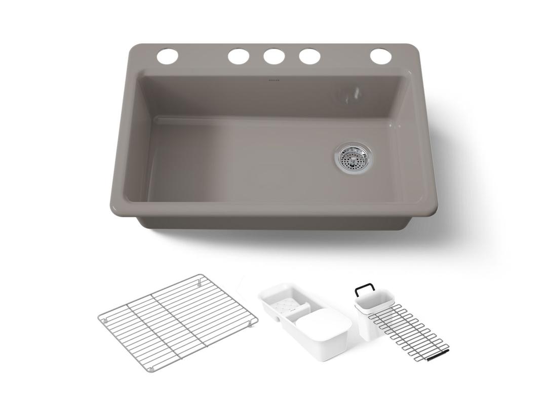 Kohler Riverby 33'' undermount single-bowl workstation kitchen sink - Truffle by Kohler