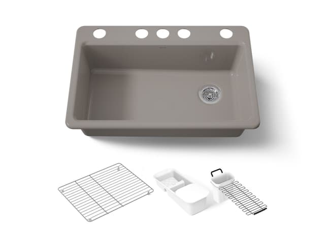 Kohler Riverby 33'' undermount single-bowl workstation kitchen sink - Truffle