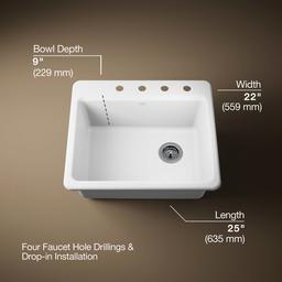 Kohler Riverby 25'' top-mount single-bowl kitchen sink - White - image 3