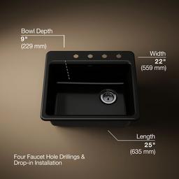 Kohler Riverby 25'' top-mount single-bowl kitchen sink - Black - image 3