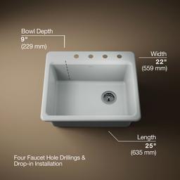 Kohler Riverby 25'' top-mount single-bowl kitchen sink - Ice Grey - image 3