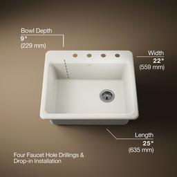 Kohler Riverby 25'' top-mount single-bowl kitchen sink - Biscuit - image 3