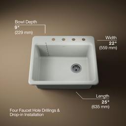 Kohler Riverby 25'' top-mount single-bowl kitchen sink - Sea Salt - image 3