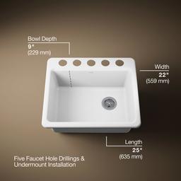 Kohler Riverby 25'' undermount single-bowl kitchen sink - White - image 3