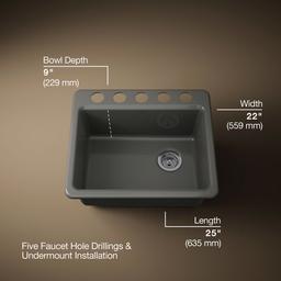 Kohler Riverby 25'' undermount single-bowl kitchen sink - Thunder Grey - image 3
