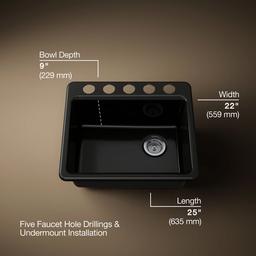Kohler Riverby 25'' undermount single-bowl kitchen sink - Black - image 3