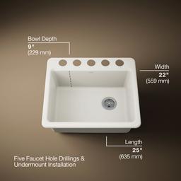 Kohler Riverby 25'' undermount single-bowl kitchen sink - Biscuit - image 3