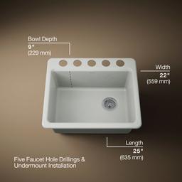 Kohler Riverby 25'' undermount single-bowl kitchen sink - Sea Salt - image 3