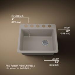 Kohler Riverby 25'' undermount single-bowl kitchen sink - Truffle - image 3