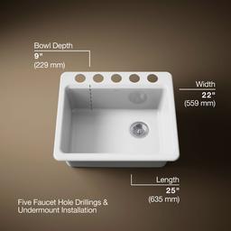 Kohler Riverby 25'' undermount single-bowl workstation kitchen sink - White - image 3