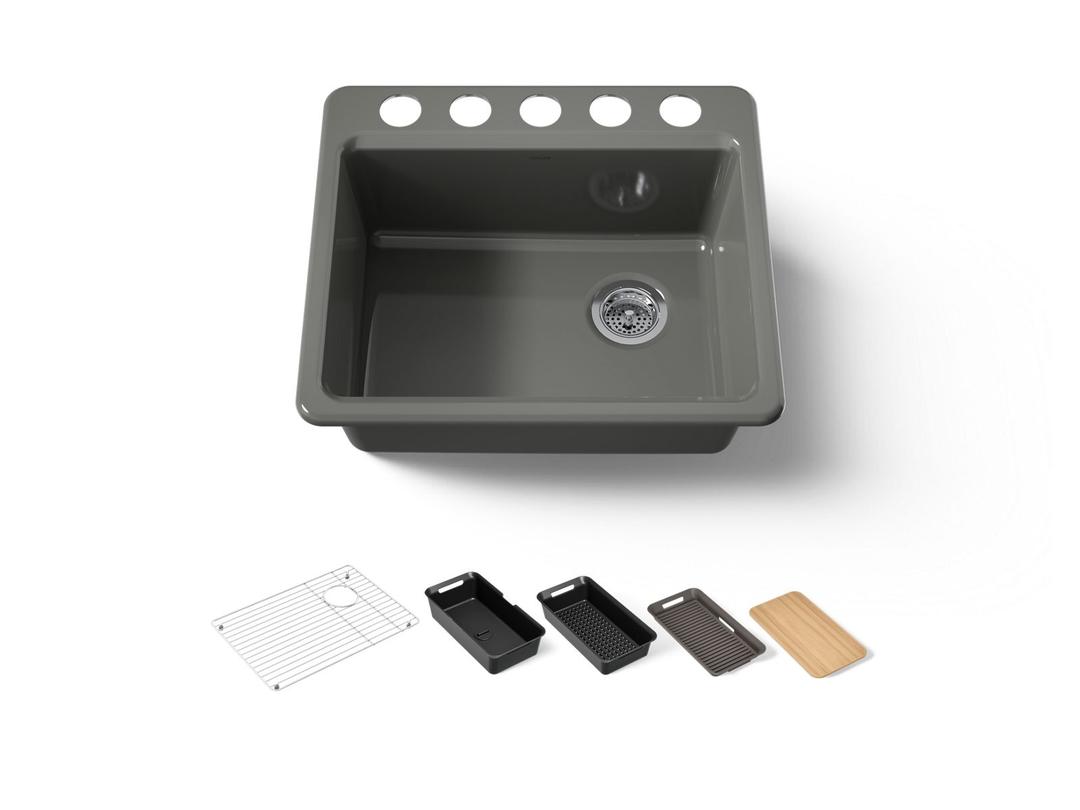 Kohler Riverby 25'' undermount single-bowl workstation kitchen sink - Thunder Grey by Kohler