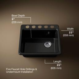 Kohler Riverby 25'' undermount single-bowl workstation kitchen sink - Black - image 3