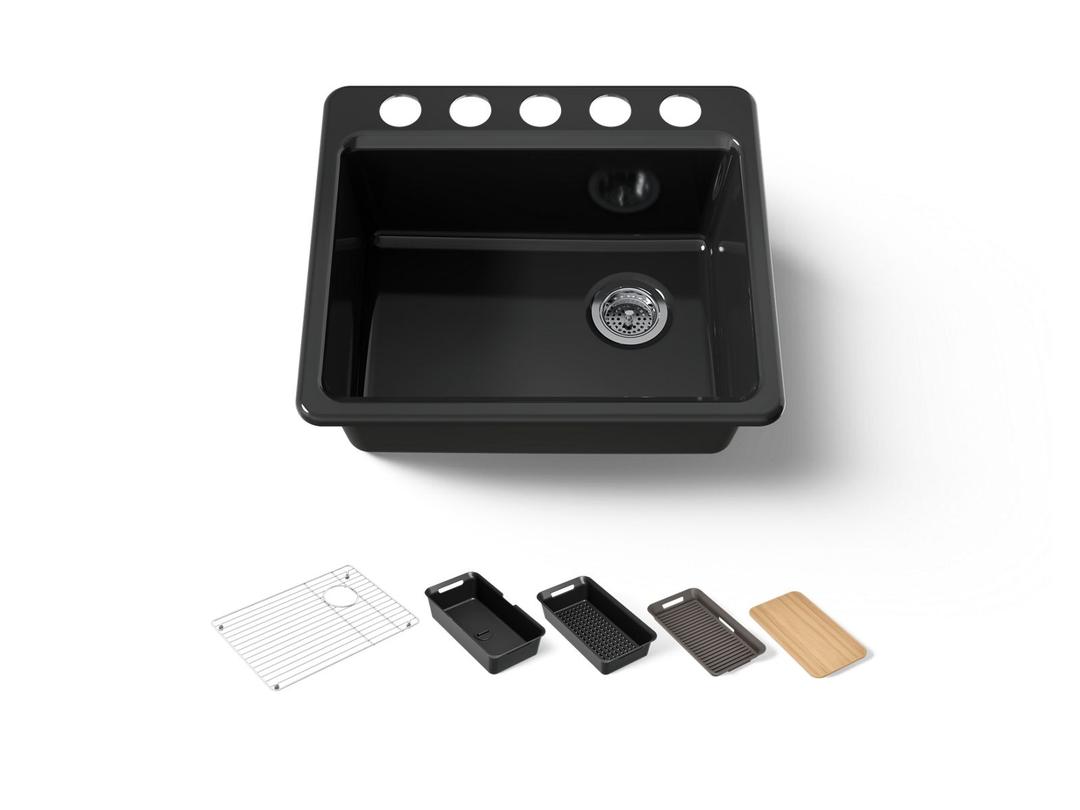 Kohler Riverby 25'' undermount single-bowl workstation kitchen sink - Black by Kohler