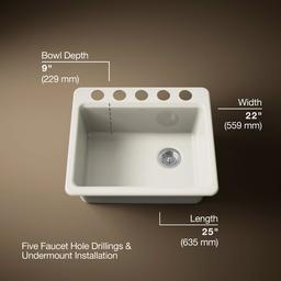 Kohler Riverby 25'' undermount single-bowl workstation kitchen sink - Biscuit - image 3