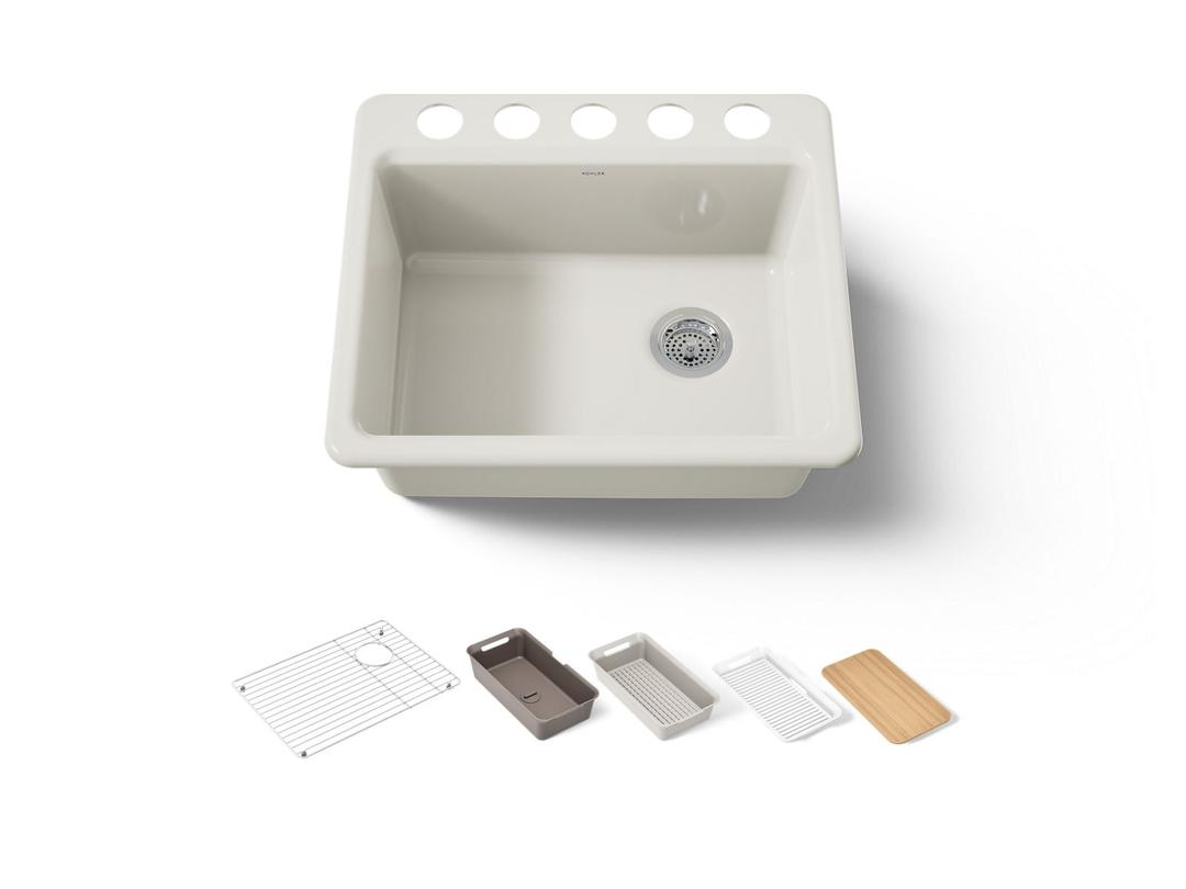 Kohler Riverby 25'' undermount single-bowl workstation kitchen sink - Biscuit by Kohler