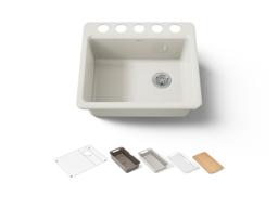 Kohler Riverby 25'' undermount single-bowl workstation kitchen sink - Biscuit - image 1