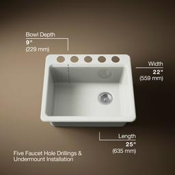 Kohler Riverby 25'' undermount single-bowl workstation kitchen sink - Dune - image 3
