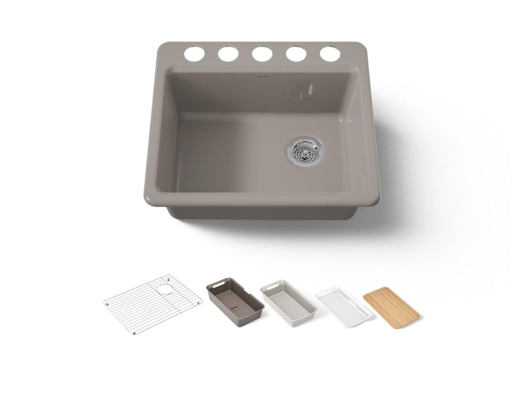 Kohler Riverby 25'' undermount single-bowl workstation kitchen sink - Truffle by Kohler