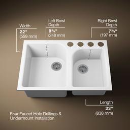 Kohler Executive ChefE 33'' undermount double-bowl kitchen sink - White - image 3