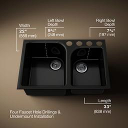 Kohler Executive ChefE 33'' undermount double-bowl kitchen sink - Black - image 3