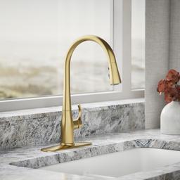 Kohler Simplice Pull-down kitchen sink faucet with three-function sprayhead - Vibrant Brushed Moderne Brass - image 2