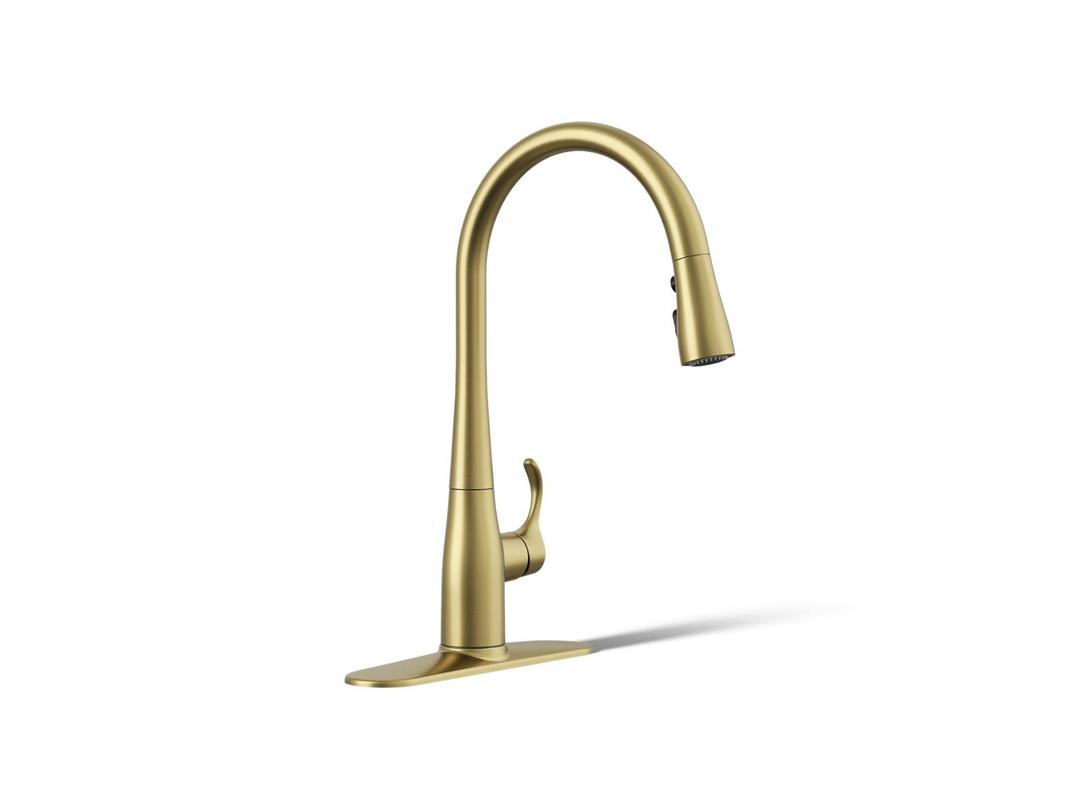 Kohler Simplice Pull-down kitchen sink faucet with three-function sprayhead - Vibrant Brushed Moderne Brass by Kohler