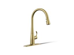 Kohler Simplice Pull-down kitchen sink faucet with three-function sprayhead - Vibrant Brushed Moderne Brass - image 1