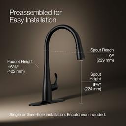 Kohler Simplice Pull-down kitchen sink faucet with three-function sprayhead - Matte Black - image 3