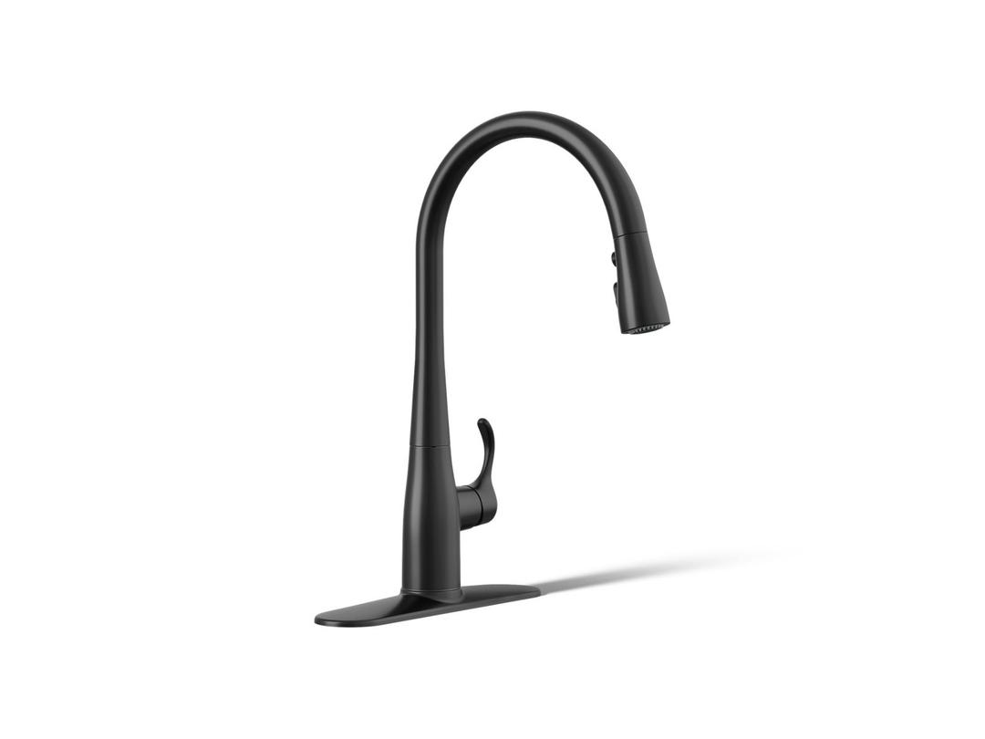 Kohler Simplice Pull-down kitchen sink faucet with three-function sprayhead - Matte Black by Kohler