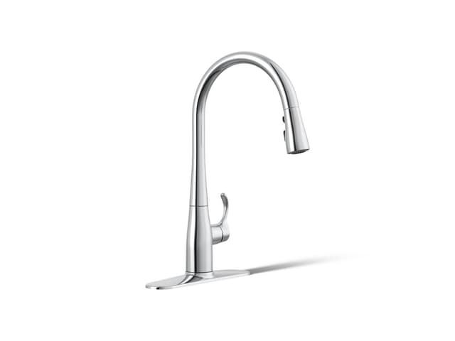 Kohler Simplice Pull-down kitchen sink faucet with three-function sprayhead - Polished Chrome