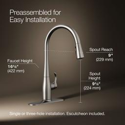 Kohler Simplice Pull-down kitchen sink faucet with three-function sprayhead - Vibrant Stainless - image 3