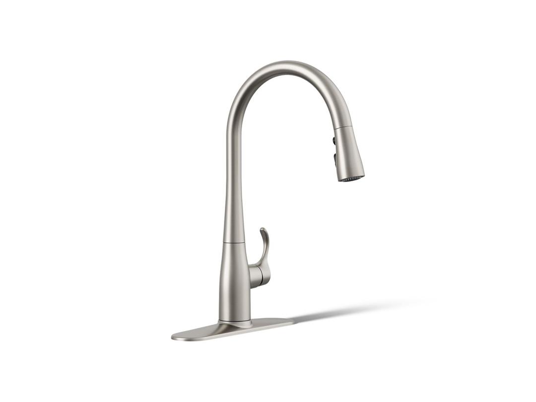 Kohler Simplice Pull-down kitchen sink faucet with three-function sprayhead - Vibrant Stainless by Kohler