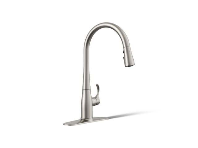 Kohler Simplice Pull-down kitchen sink faucet with three-function sprayhead - Vibrant Stainless
