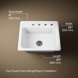 Kohler MayfieldE 25'' top-mount single-bowl kitchen sink - White - image 2