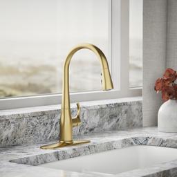 Kohler Simplice Compact pull-down kitchen sink faucet with three-function sprayhead - Vibrant Brushed Moderne Brass - image 2