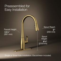 Kohler Simplice Compact pull-down kitchen sink faucet with three-function sprayhead - Vibrant Brushed Moderne Brass - image 3