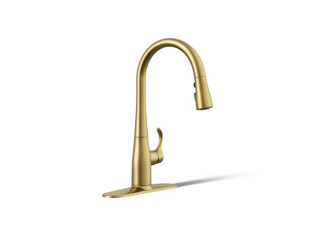 Kohler Simplice Compact pull-down kitchen sink faucet with three-function sprayhead - Vibrant Brushed Moderne Brass