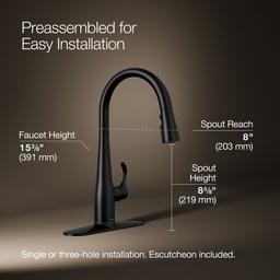 Kohler Simplice Compact pull-down kitchen sink faucet with three-function sprayhead - Matte Black - image 3