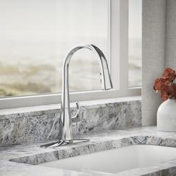 Kohler Simplice Compact pull-down kitchen sink faucet with three-function sprayhead - Polished Chrome - image 2