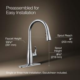 Kohler Simplice Compact pull-down kitchen sink faucet with three-function sprayhead - Polished Chrome - image 3
