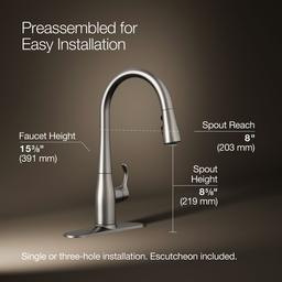 Kohler Simplice Compact pull-down kitchen sink faucet with three-function sprayhead - Vibrant Stainless - image 3
