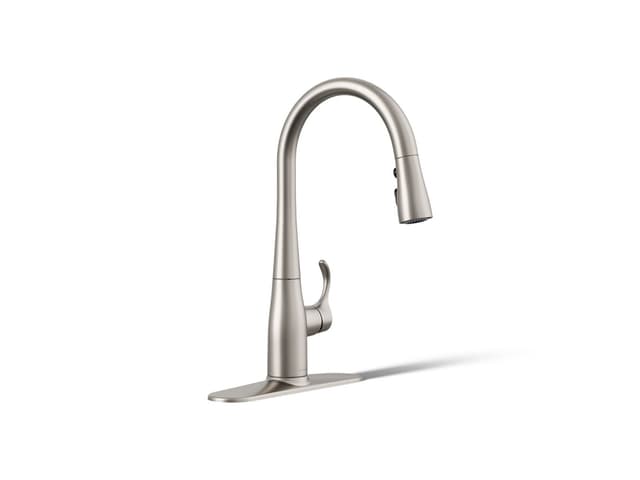 Kohler Simplice Compact pull-down kitchen sink faucet with three-function sprayhead - Vibrant Stainless