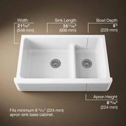 Kohler Whitehaven Hayridge Smart Divide 35-11/16'' undermount double-bowl farmhouse kitchen sink - image 3