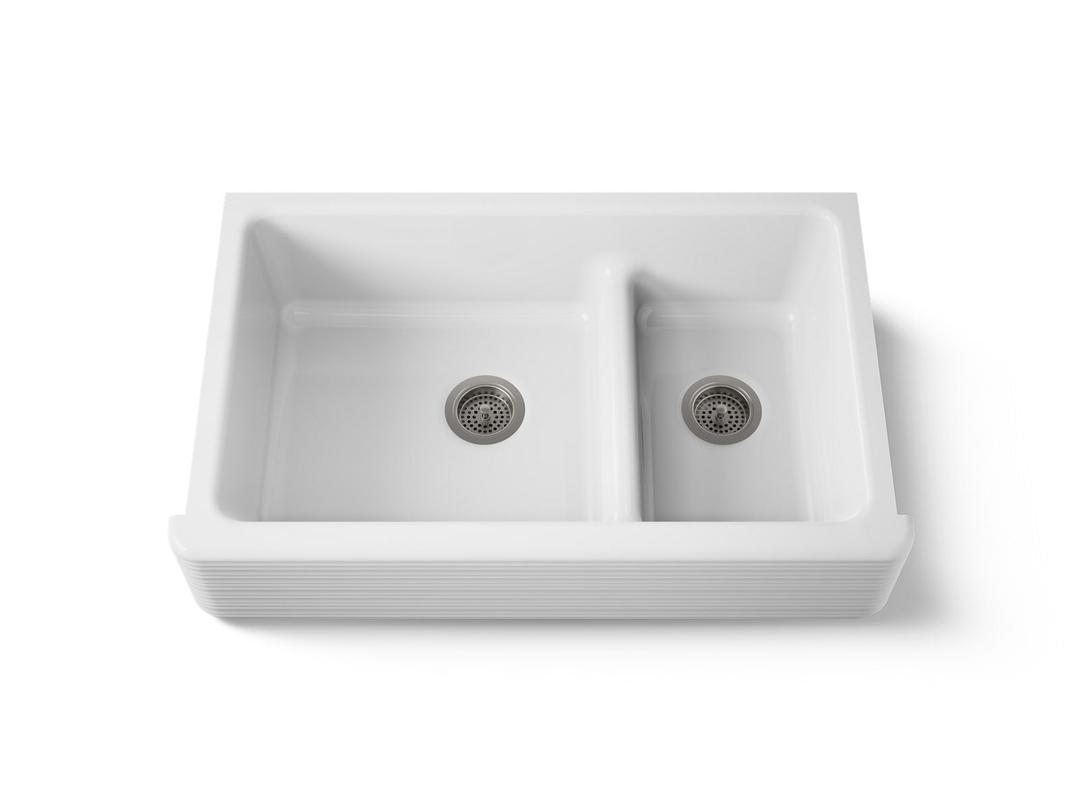 Kohler Whitehaven Hayridge Smart Divide 35-11/16'' undermount double-bowl farmhouse kitchen sink by Kohler