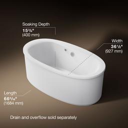 Kohler Sunstruck 65-1/2'' x 35-1/2'' freestanding bath with Bask heated surface and straight shroud - White - image 3